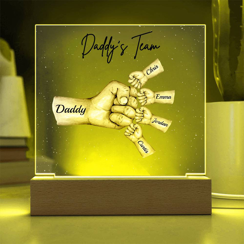 Daddy's Team | Fist Bump | Personalized Acrylic LED Plaque