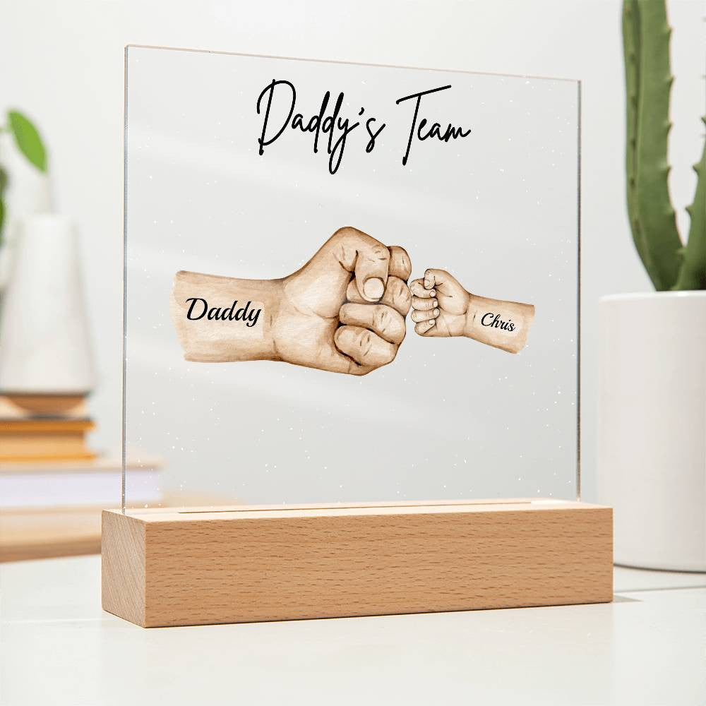 Daddy's Team | Fist Bump | Personalized Acrylic LED Plaque