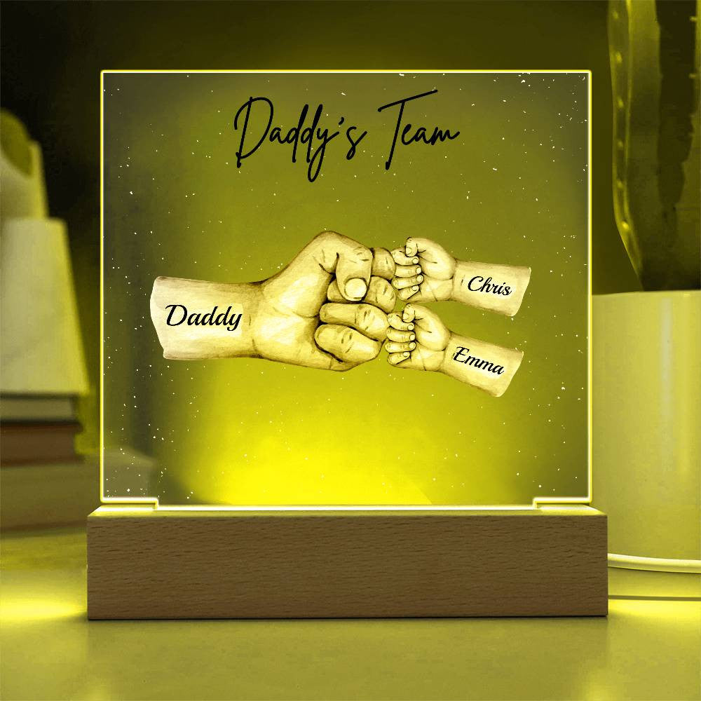 Daddy's Team | Fist Bump | Personalized Acrylic LED Plaque