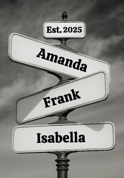 Personalized Vintage Street Sign Canvas | Custom Name & Date Crossroads Print for Couples