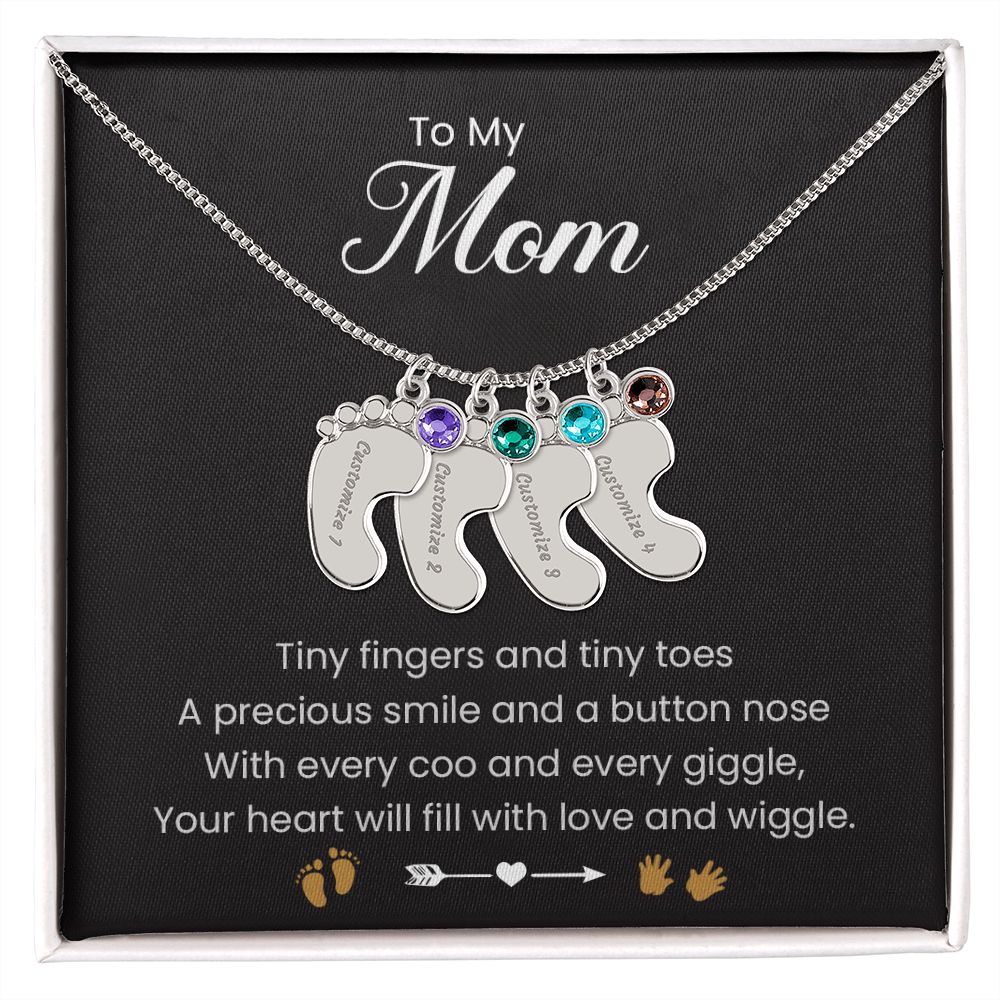 To My Mom | Tiny Fingers & Tiny Toes | Baby Feet Necklace with Birthstone