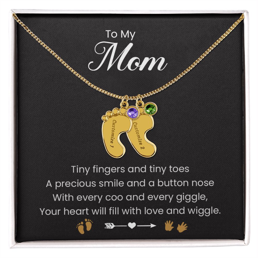 To My Mom | Tiny Fingers & Tiny Toes | Baby Feet Necklace with Birthstone
