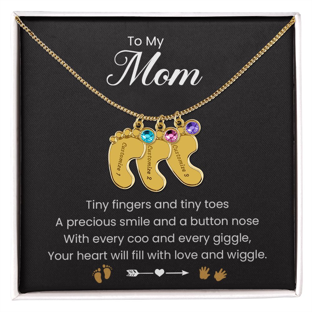 To My Mom | Tiny Fingers & Tiny Toes | Baby Feet Necklace with Birthstone