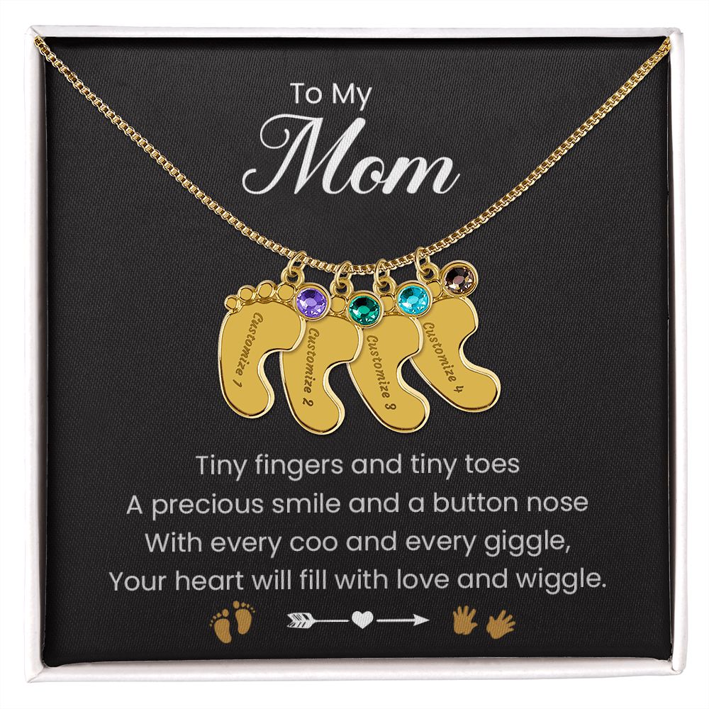 To My Mom | Tiny Fingers & Tiny Toes | Baby Feet Necklace with Birthstone