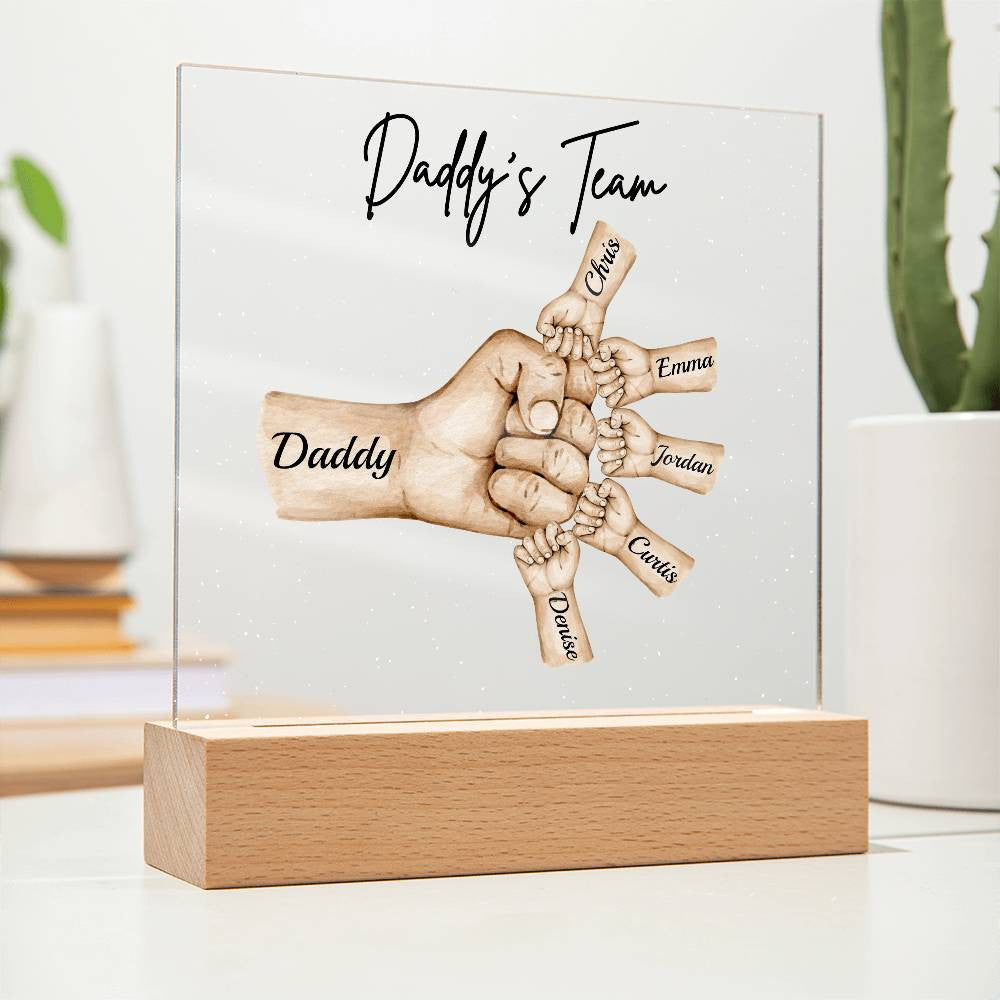 Daddy's Team | Fist Bump | Personalized Acrylic LED Plaque