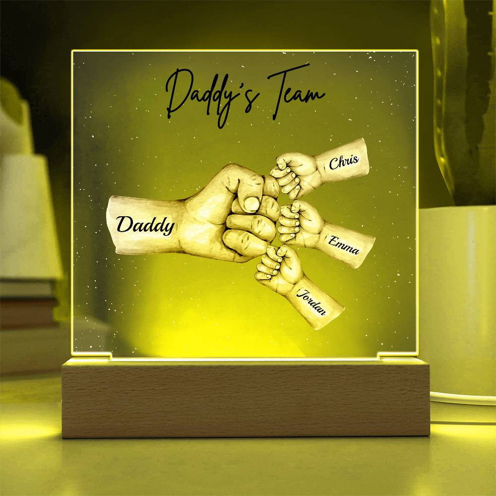 Daddy's Team | Fist Bump | Personalized Acrylic LED Plaque