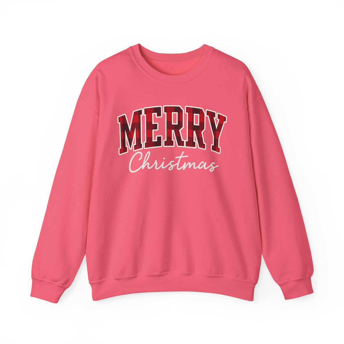 Merry Christmas Unisex Sweatshirt | Buffalo Plaid Holiday Pullover | Made in USA, Fast Shipping