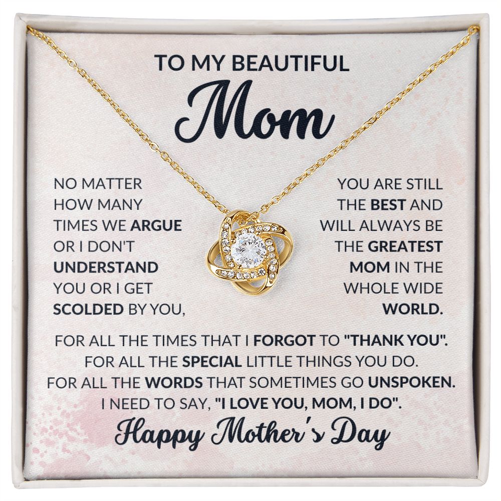 To My Beautiful Mom | No Matter How Much I Love You | Love Knot Necklace