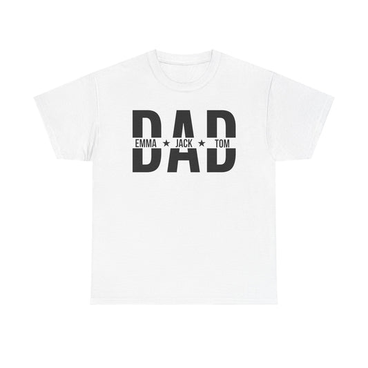 Dad Personalized Heavy Cotton Tee, Custom Father's Day Gift, Unisex T-Shirt, Family Names Apparel, Dad's Day Celebration