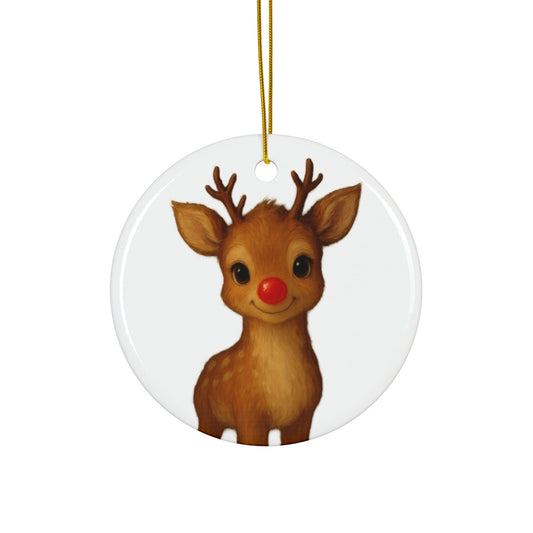 Festive Rudolph Reindeer Christmas Ornament – Cute Red Nose Holiday Decoration | Ceramic Keepsake Gift for Tree