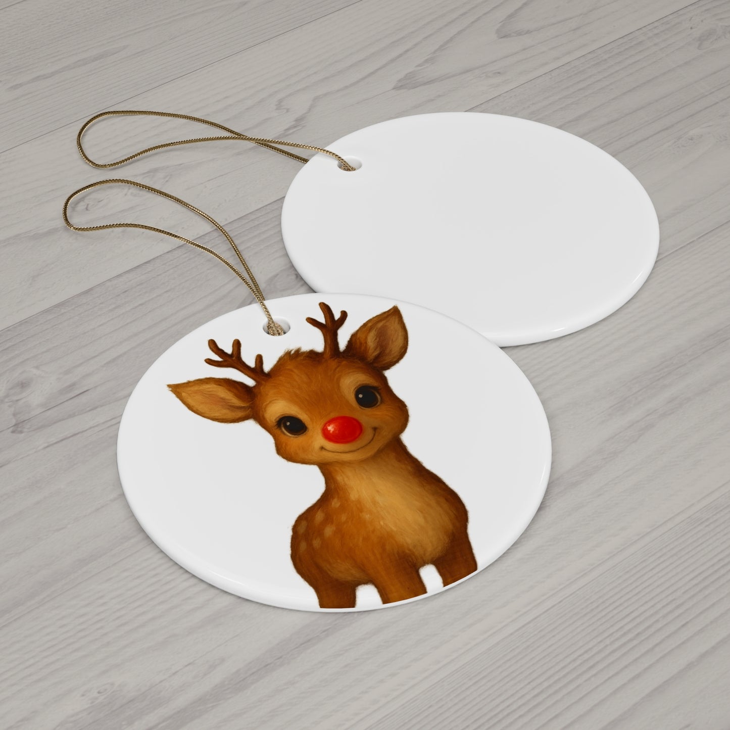 Festive Rudolph Reindeer Christmas Ornament – Cute Red Nose Holiday Decoration | Ceramic Keepsake Gift for Tree