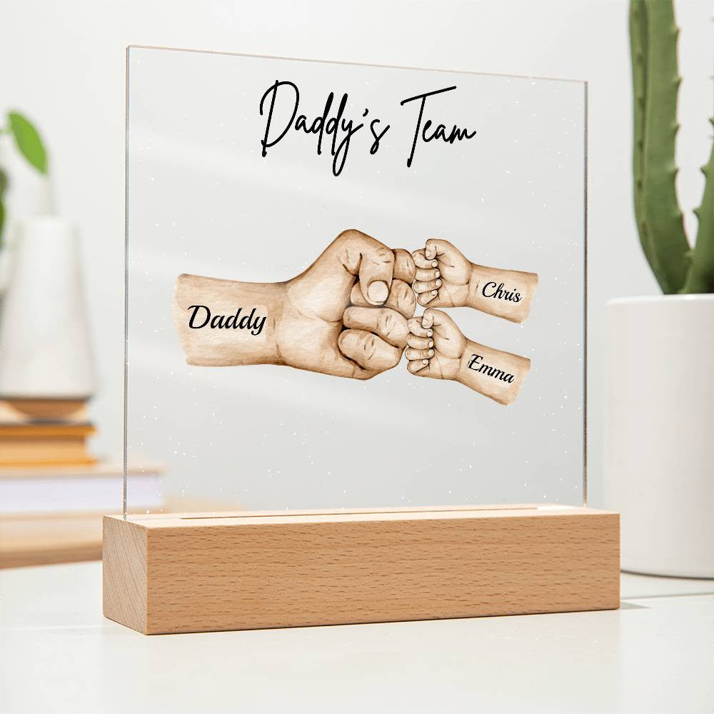 Daddy's Team | Fist Bump | Personalized Acrylic LED Plaque