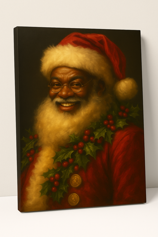 Joyful Black Santa Oil Painting Canvas – Premium Holiday Wall Art | Made in USA