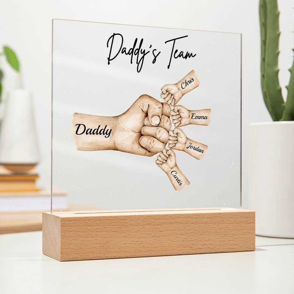 Daddy's Team | Fist Bump | Personalized Acrylic LED Plaque