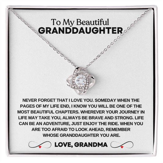 "To My Beautiful Granddaughter Love Knot Necklace - Brave & Strong Keepsake Gift from Grandma"