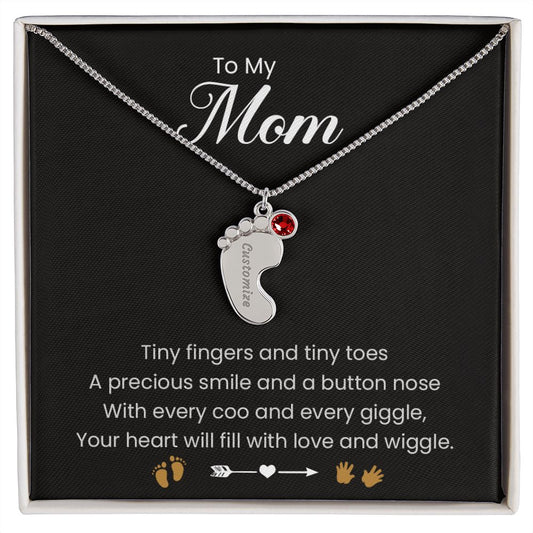 To My Mom | Tiny Fingers & Tiny Toes | Baby Feet Necklace with Birthstone