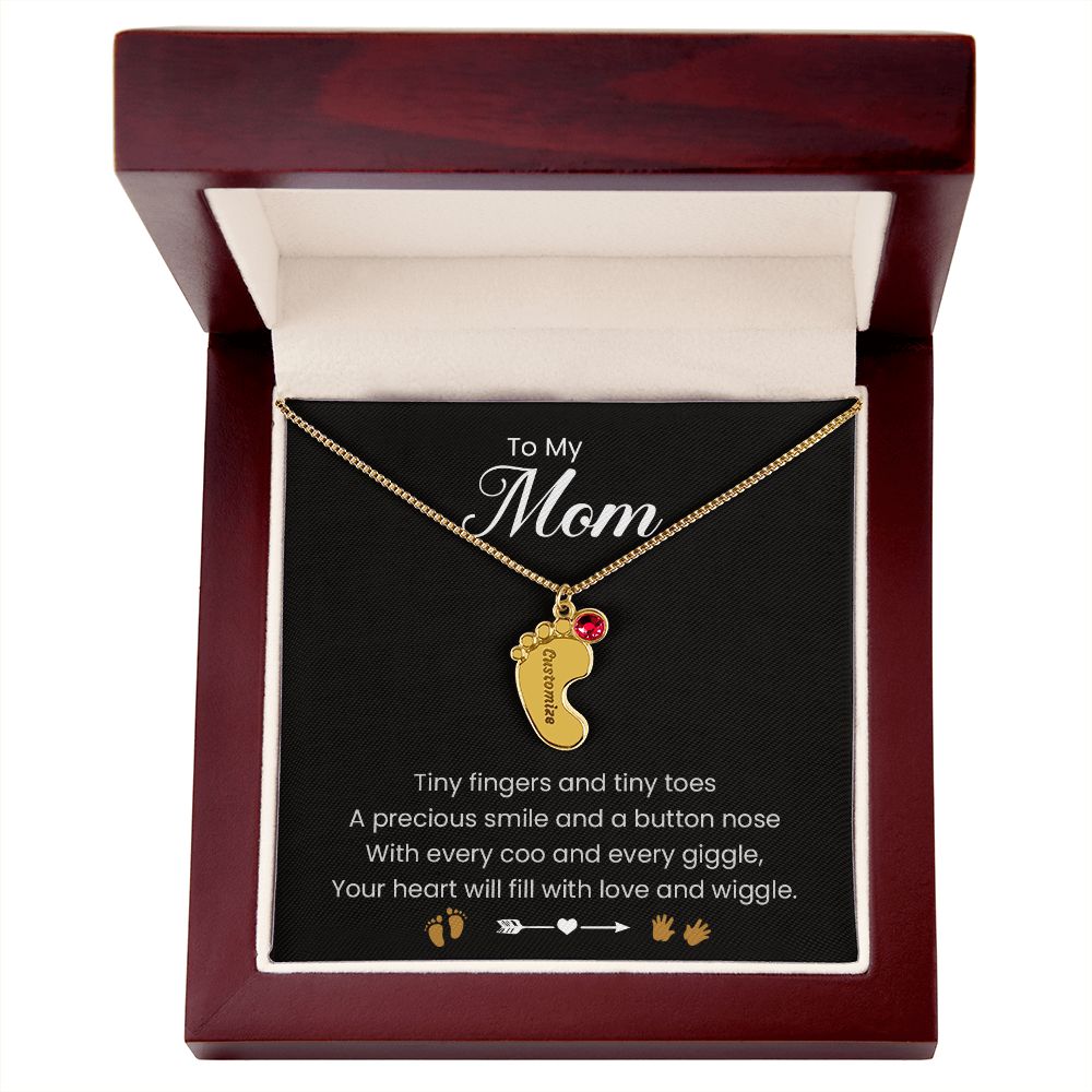 To My Mom | Tiny Fingers & Tiny Toes | Baby Feet Necklace with Birthstone