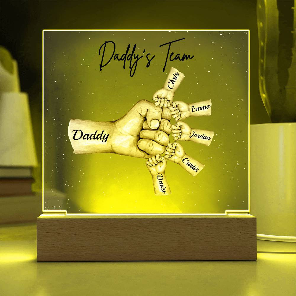 Daddy's Team | Fist Bump | Personalized Acrylic LED Plaque
