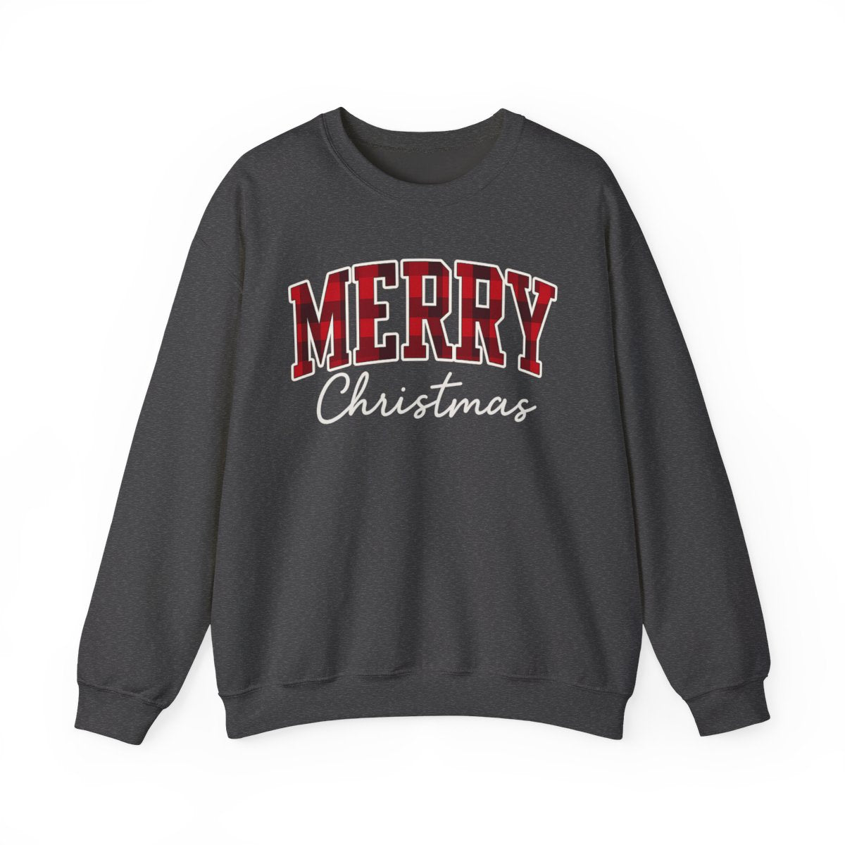 Merry Christmas Unisex Sweatshirt | Buffalo Plaid Holiday Pullover | Made in USA, Fast Shipping