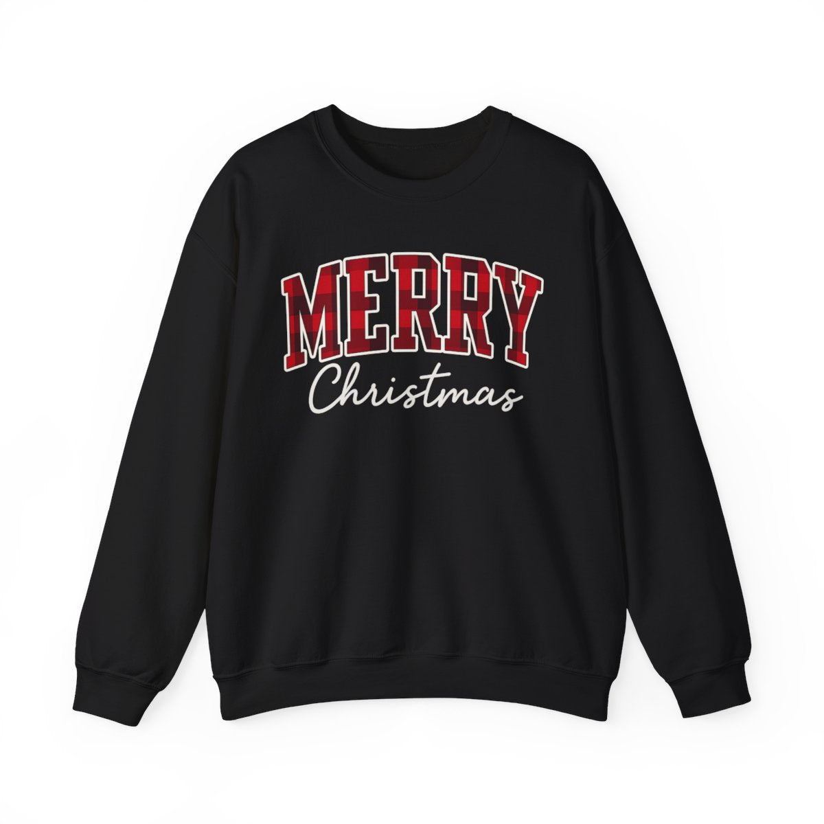 Merry Christmas Unisex Sweatshirt | Buffalo Plaid Holiday Pullover | Made in USA, Fast Shipping