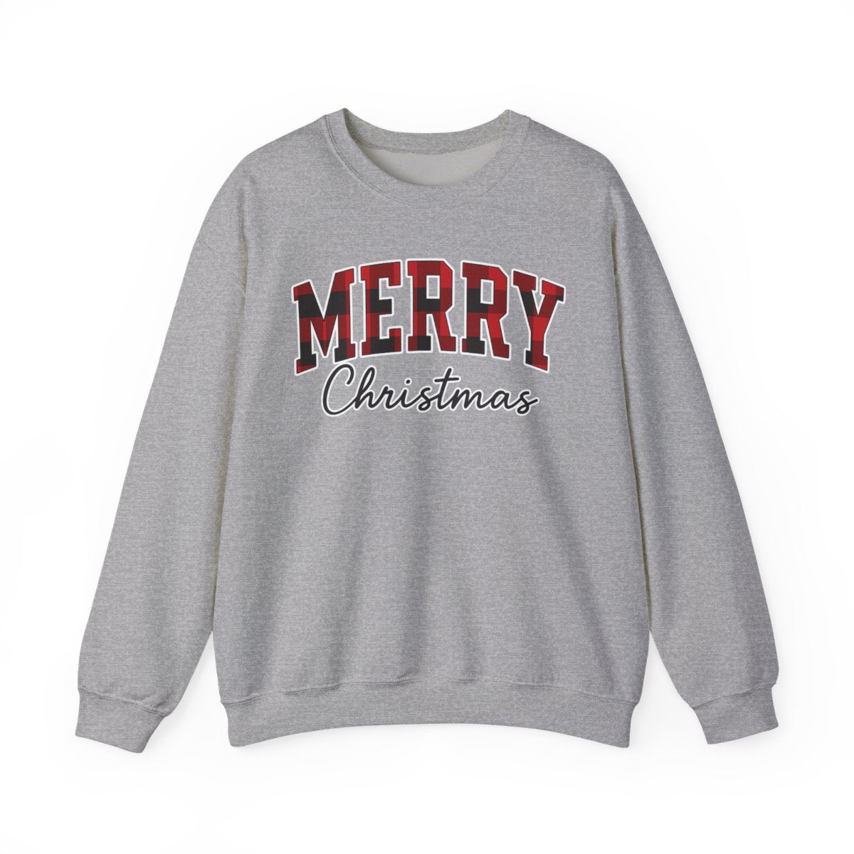 Merry Christmas Unisex Sweatshirt | Buffalo Plaid Holiday Pullover | Made in USA, Fast Shipping