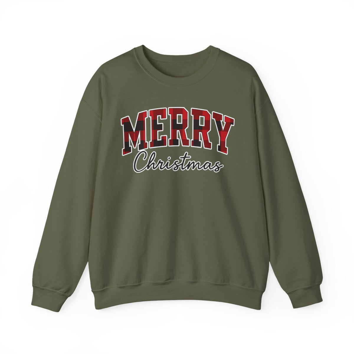 Merry Christmas Unisex Sweatshirt | Buffalo Plaid Holiday Pullover | Made in USA, Fast Shipping