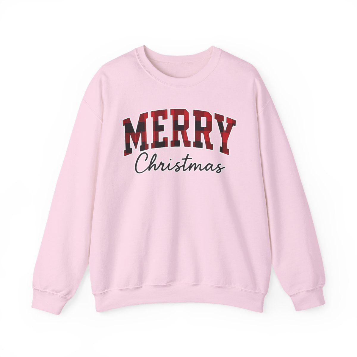 Merry Christmas Unisex Sweatshirt | Buffalo Plaid Holiday Pullover | Made in USA, Fast Shipping