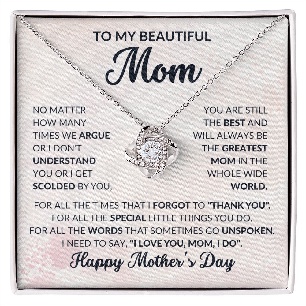 To My Beautiful Mom | No Matter How Much I Love You | Love Knot Necklace